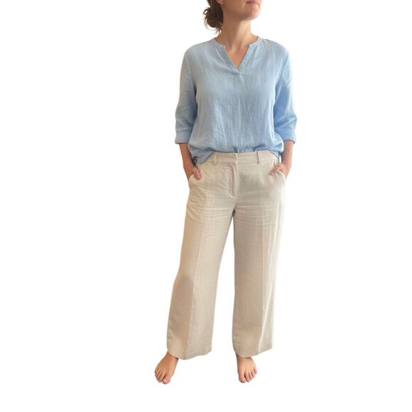 TALBOTS WIDE CROP IRISH LINEN PANTS - Picture 1 of 7